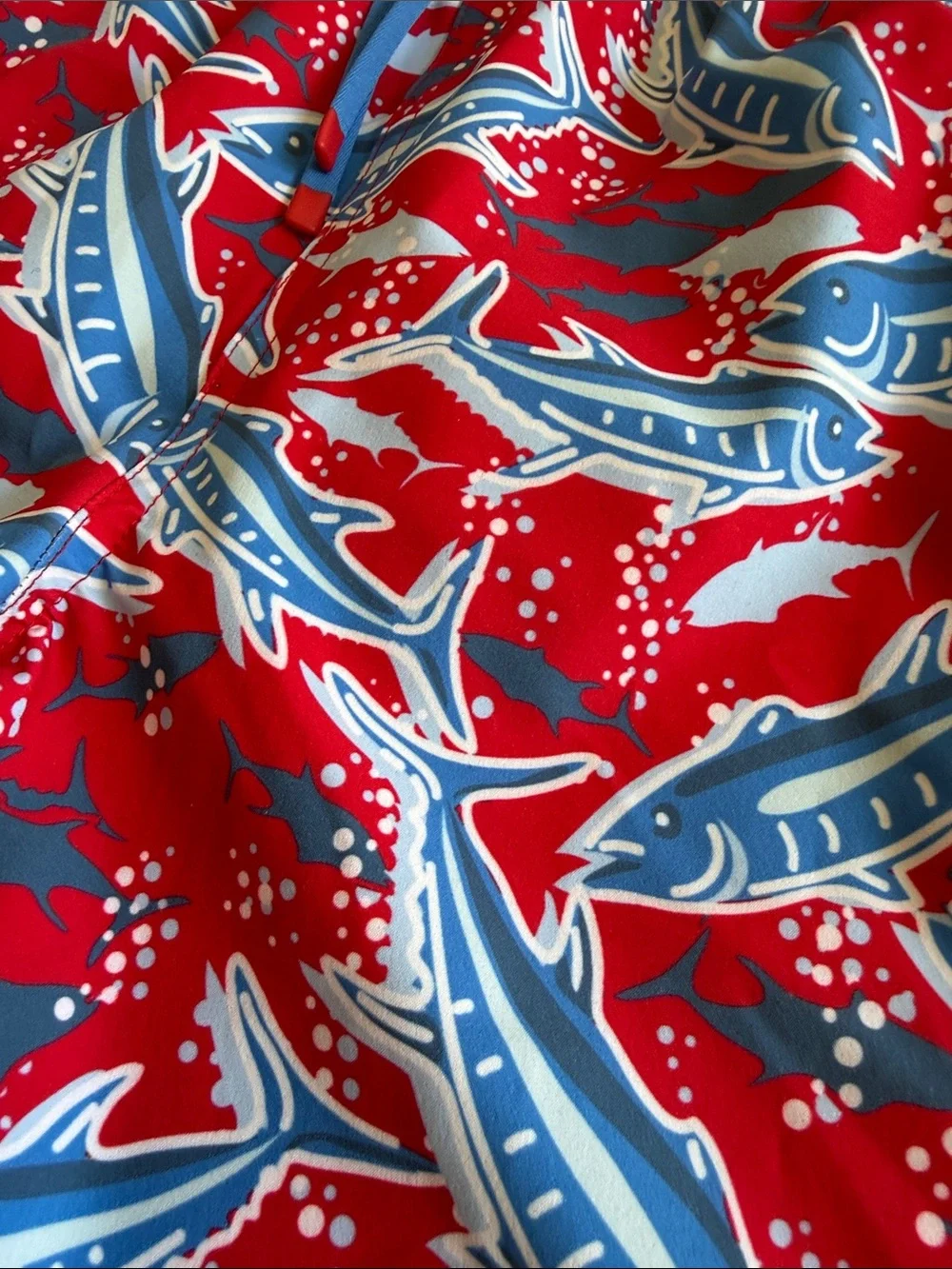 Vineyard Vines Kids Red Marlin Swim Trunks with Blue Accents